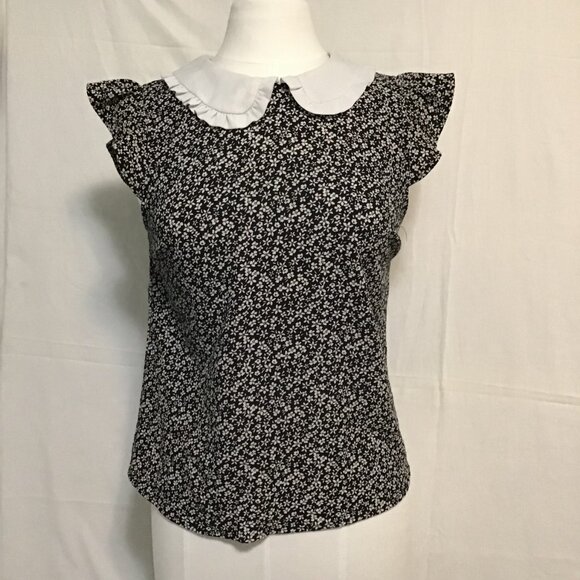 Monteau Floral Flutter Sleeve Blouse with Peter Pan Collar Size M - Picture 1 of 11